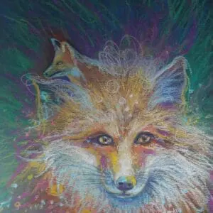 Colorful artistic fox portrait with vibrant brush strokes.