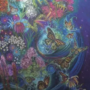 A vibrant underwater scene filled with colorful corals and glowing marine life.