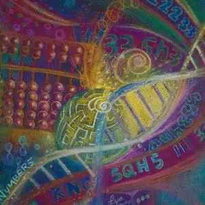 Colorful abstract clock with vibrant patterns and numbers.