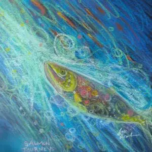 Colorful fish swim gracefully in a vibrant underwater scene.