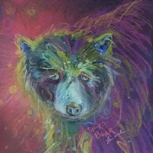 Colorful artistic portrait of a bear with vibrant strokes.