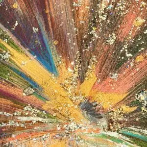 Abstract colorful explosion with glitter accents.